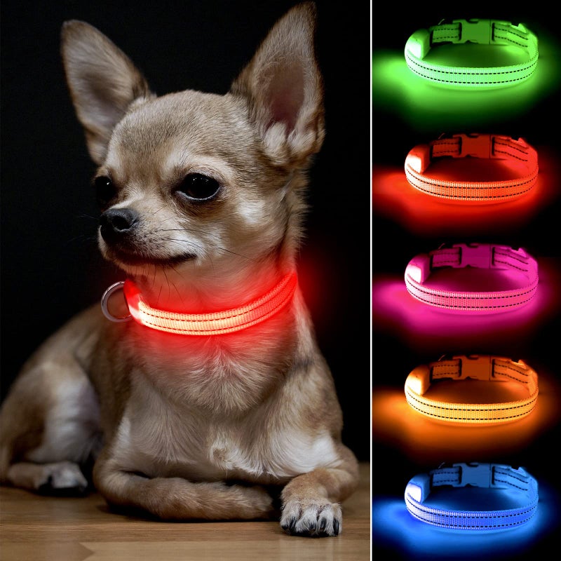 BSEEN LED Dog Collar - Rechargeable Light Up Dog Collar for Small Dogs& Cats, Reflective Adjustable Puppy Collar Safety Dog Lights for Night Walking (Red, XS) - Image 1